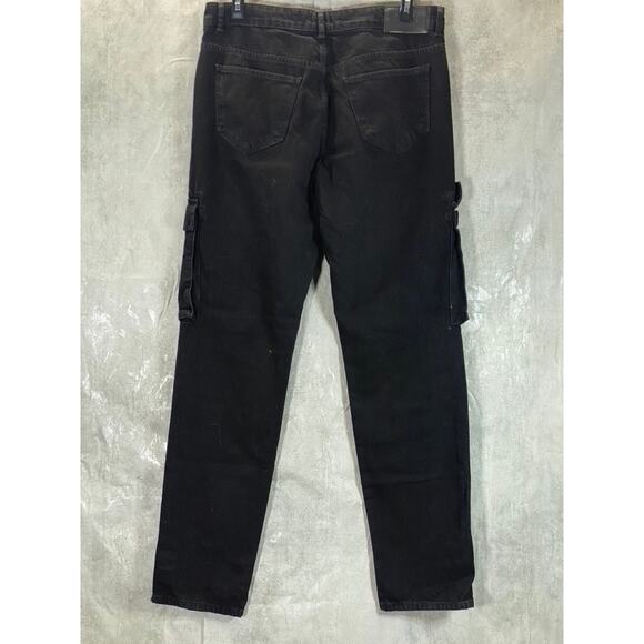 MAN BOOHOOMAN Men's Black Distressed Stretch Popper Hem Cargo Jeans SZ 36 - Picture 2 of 15